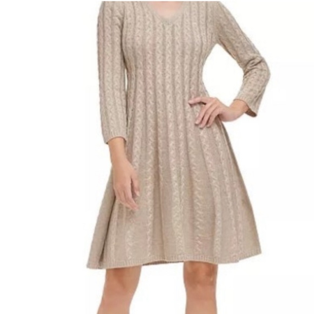 Jessica Howard Fit & Flare Cable Knit Sweater Dress Size Large